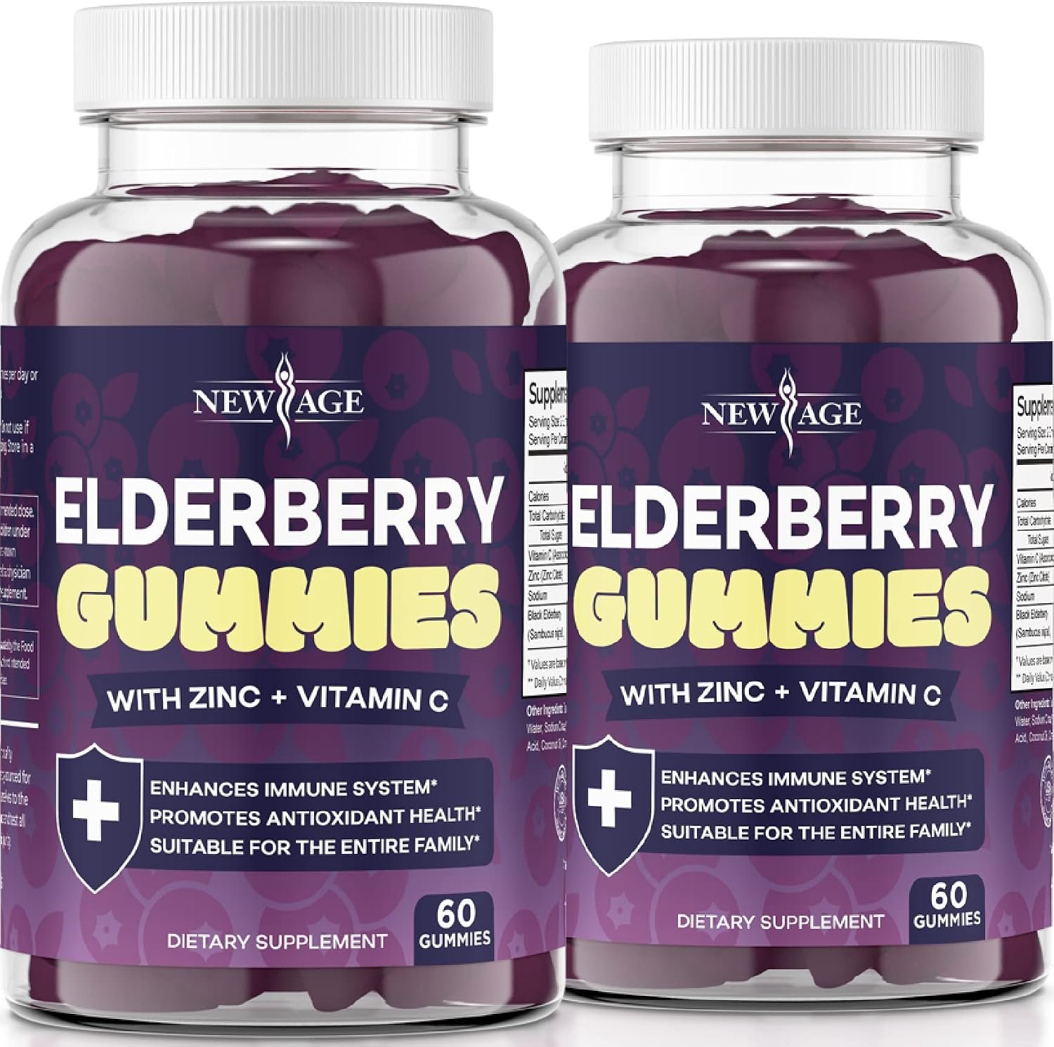 NEW AGE (2-Pack) Premium Elderberry Gummies for Adults Kids with Vitamin C, Zinc, Propolis – Sambucus Black Elderberry Gummy Extract – Gluten Free & Vegetarian – 120 Gummies