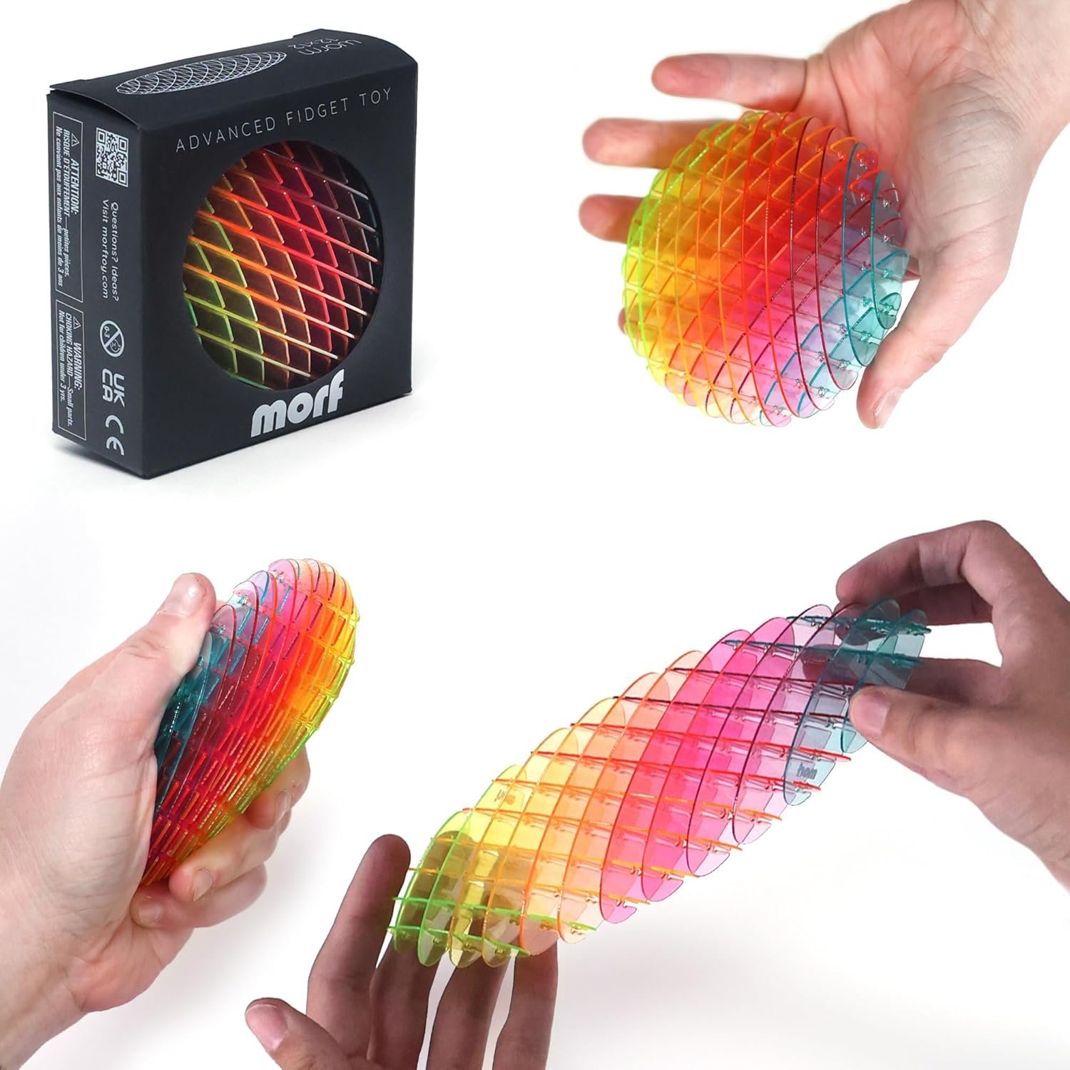 Morf Worm 3D Sensory Figgy Fidget Toy, Rainbow, Small | Quiet Fidget Toy: Sensory Figgy toy for focus and stress relief; satisfying tactile play for classrooms, desks, and travel