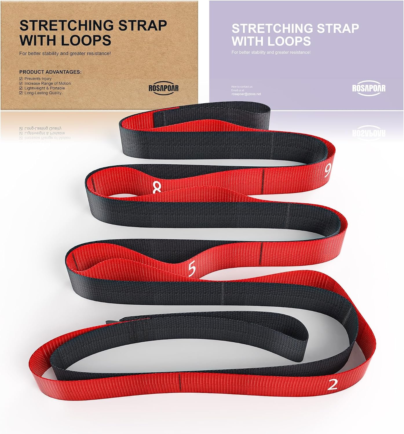Non Elastic Stretching Strap with Loops – Yoga Straps for Physical Therapy, Durable Stretch Bands for Exercise, Flexibility Training, Hamstring & Leg Stretcher, Yoga/Pilates/Gymnastics