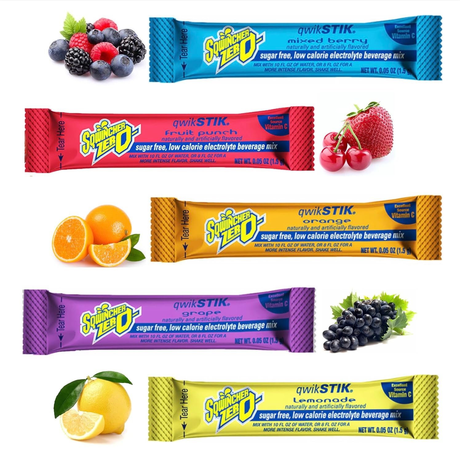 500-Pack Electrolyte Powder Packets by Sqwiincher ZERO Qwik Stik- Sugar-Free Drink Mix, Assorted Flavors – Hydration Packets with Multi-Flavor