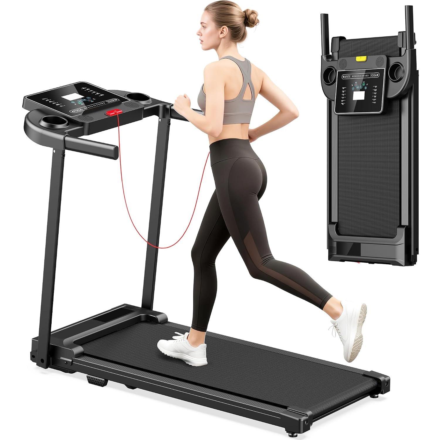 Treadmills for Home Walking Pad Machine Foldable Treadmill with Handle Bar | Tread mill for Running Jogging Gym Compact Portable Small Caminadora Electrica Folding Tred Mills with LED Dispay Pcrignbm