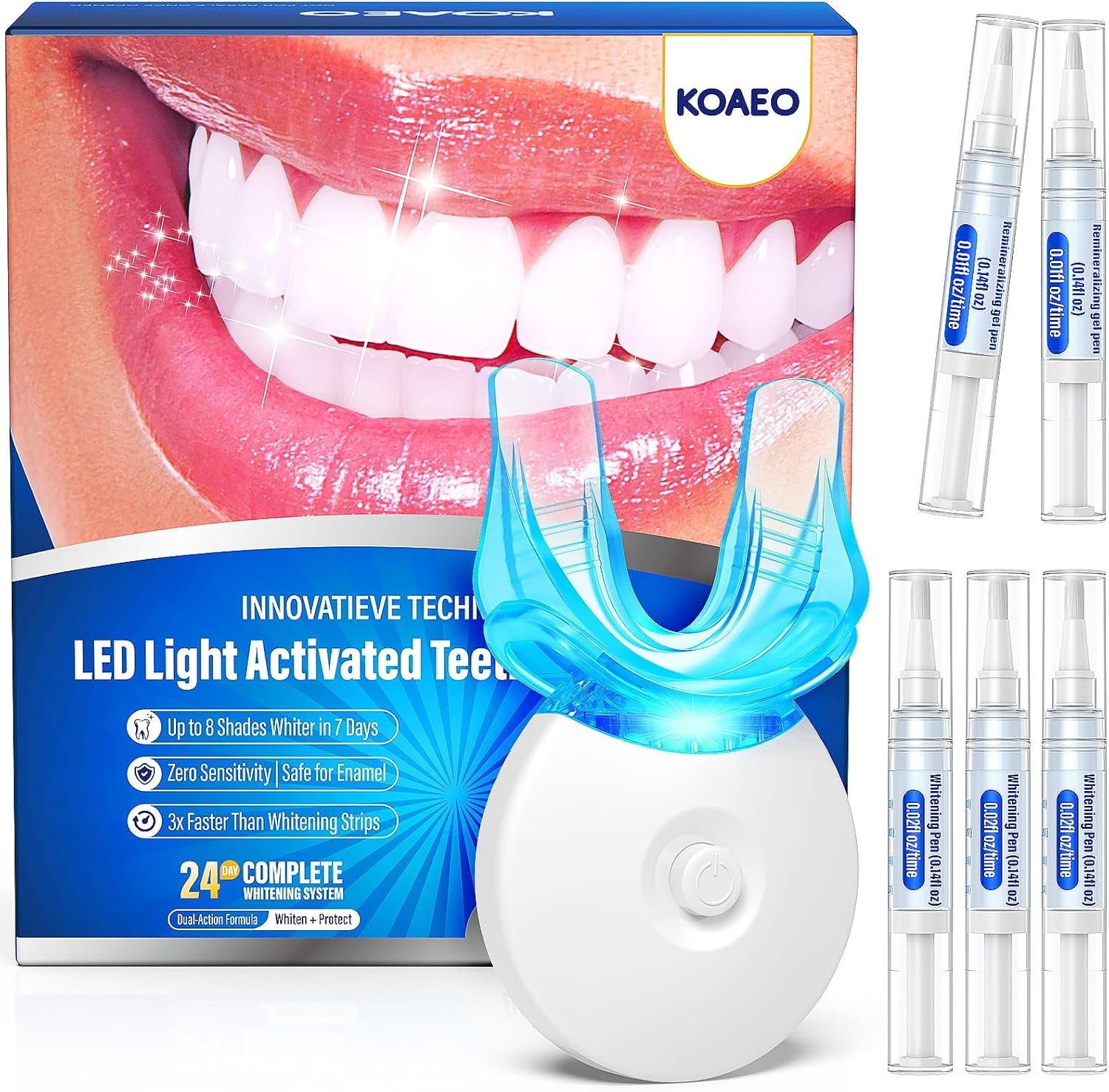 Teeth Whitening Kit with LED Light – 3 Whitening Gel Pens + 2 Desensitizing Pens – 35% Carbamide Peroxide – Whiten Teeth in 7 Days – Safe for Sensitive Teeth & Enamel, 0.7 Fl Oz (Mint)