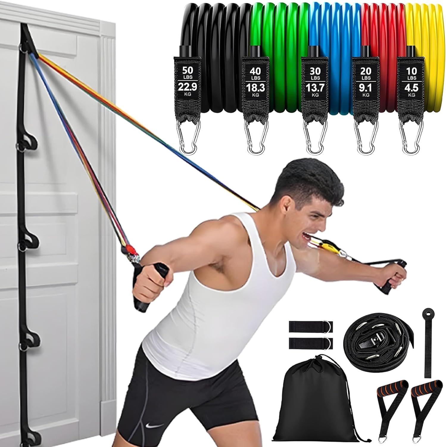 Resistance Bands Set with Door Anchor, 5 Tube Bands for Full Body Workout