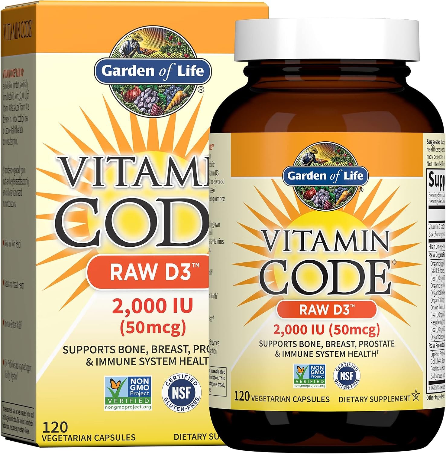 Garden Of Life D3 – Vitamin Code Whole Food Raw D3 Vitamin Supplement, 2000 Iu, Dairy and Gluten Free, Vegetarian, 120 Capsules D3 with Organic Green Cracked Wall Chlorella Plus Probiotics