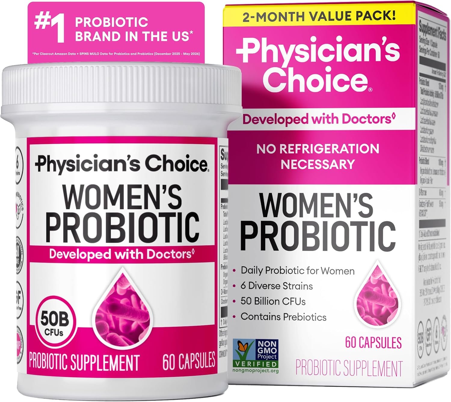 Physician’s Choice Probiotics – PH Balance, Digestive, UT, & Feminine Health – 50 Billion CFU – 6 Unique Strains for Women – Organic Prebiotics, Cranberry Extract+ – Probiotic – 60 CT