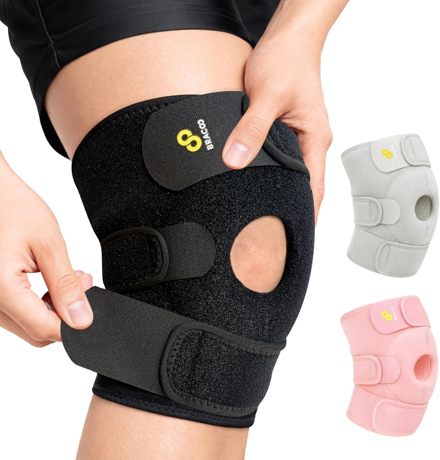 Bracoo Knee Support Brace for Men Women, Adjustable Compression Sleeve Wrap Patellar Pad Tendon – Arthritis Pain, meniscus tear, Injury Recovery, Running, Workout, KS10