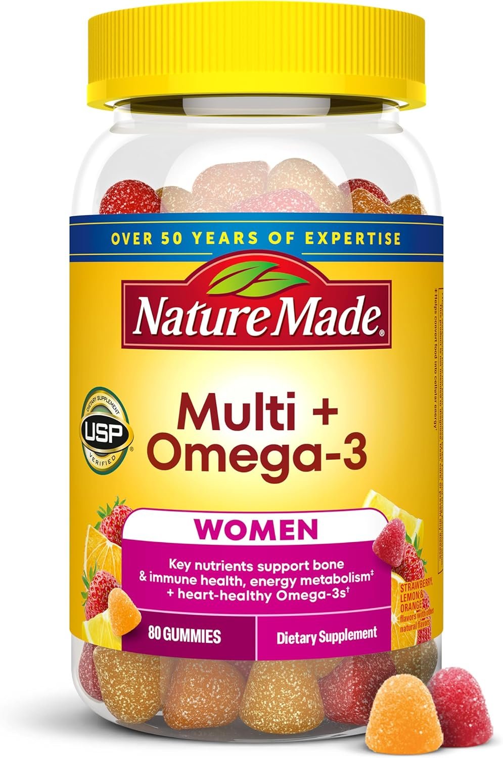 Nature Made Womens Gummy Multivitamins with Omega-3, 80 Gummies | Multivitamin for Women for Daily Nutritional Support, Strawberry, Lemon & Orange Flavors, 40 Day Supply