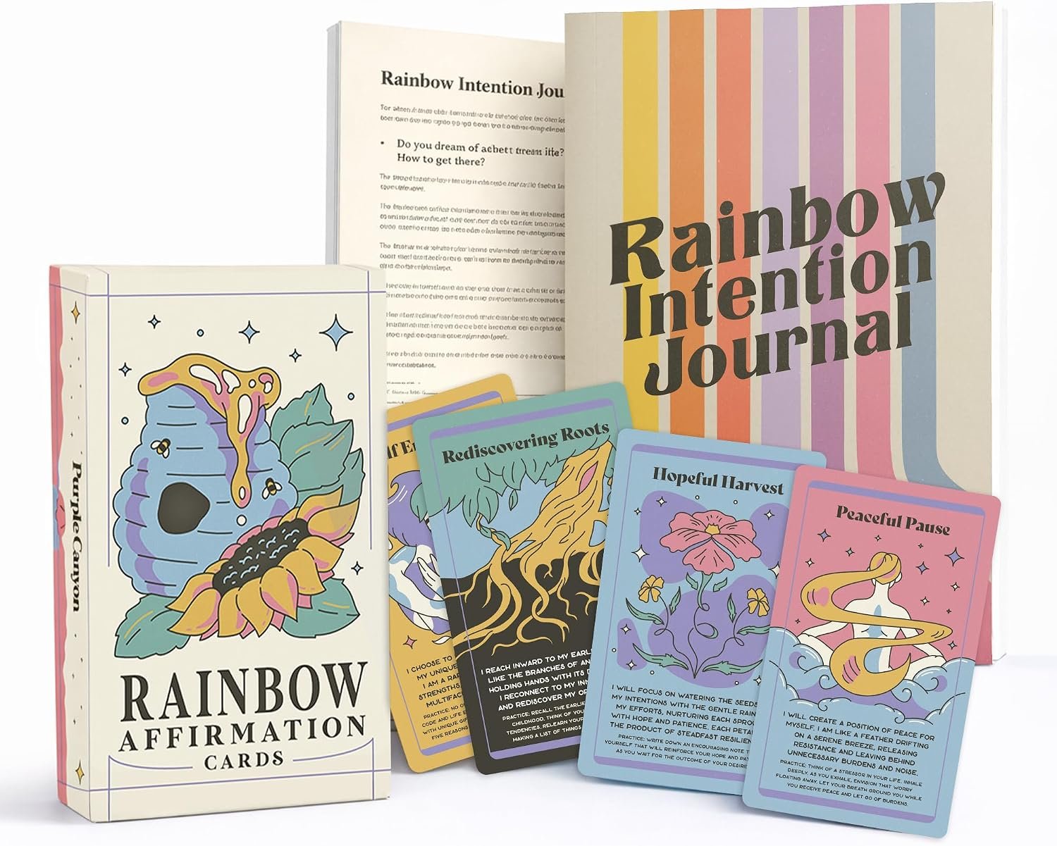 PURPLE CANYON Intention Journal & Rainbow Affirmation Deck – 52-Week Guided Gratitude Journal with Meditations, Goal Setting & Daily Mindfulness Cards