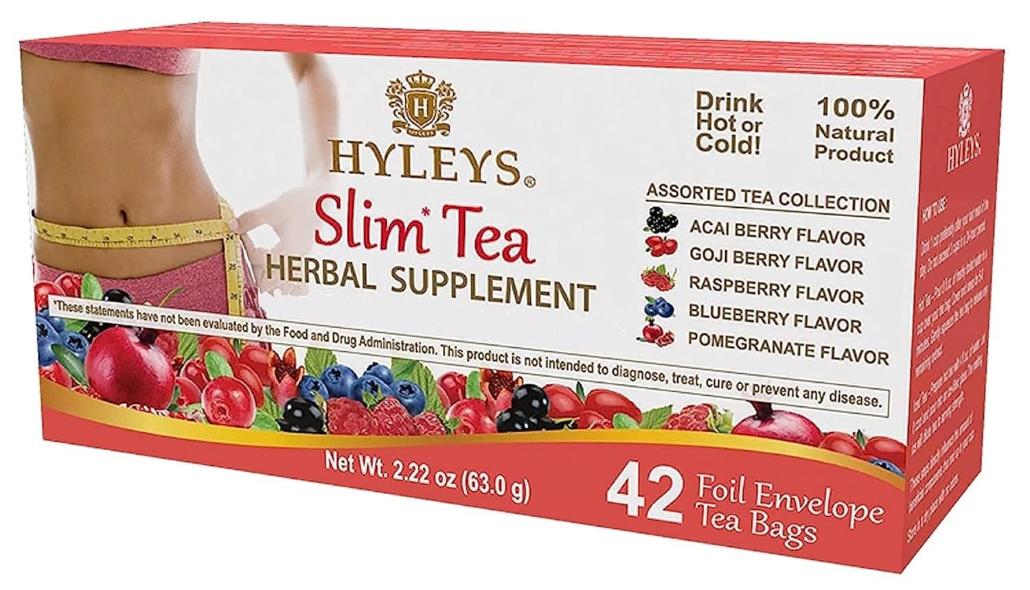 HYLEYS Slim Tea, Assorted Weight Loss Detox, Slimming Diet Tea, 42 Bags | Green Tea, Senna Detox & Cleanse, 3 Natural Ingredients, No Added Sugar, 1-Step Bedtime Routine, Supports Digestion