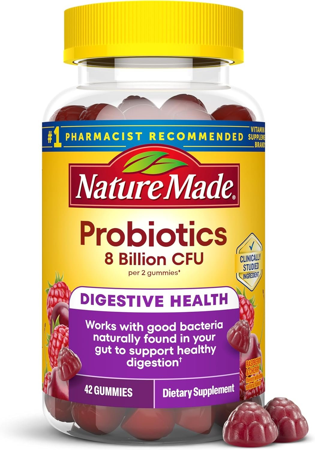 Nature Made Probiotics for Women and Men, 42 Probiotic Gummies | Probiotics with 8 Billion CFU Per 2 Probiotic Gummies, Support Healthy Digestion, Raspberry & Cherry Flavors, 21 Day Supply