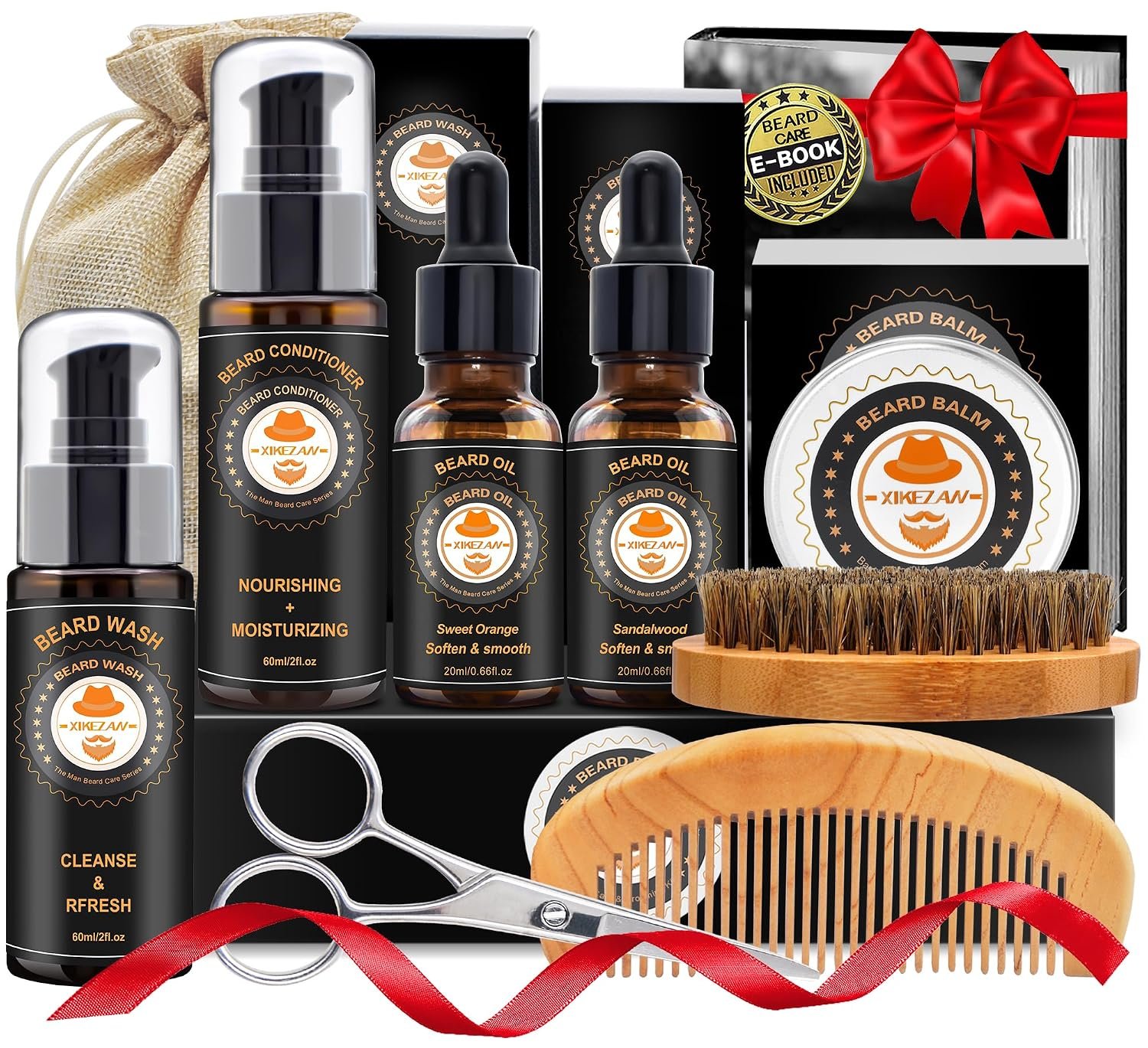 XIKEZAN Beard Kit Gifts for Men Grooming/Care-Soften,Soothe Beard GoodScent | Mens Gift Set Birthday Valentines Fathers Easter Basket Gifts for Men Him Dad Husband Boyfriend Christmas Stocking Stuffers