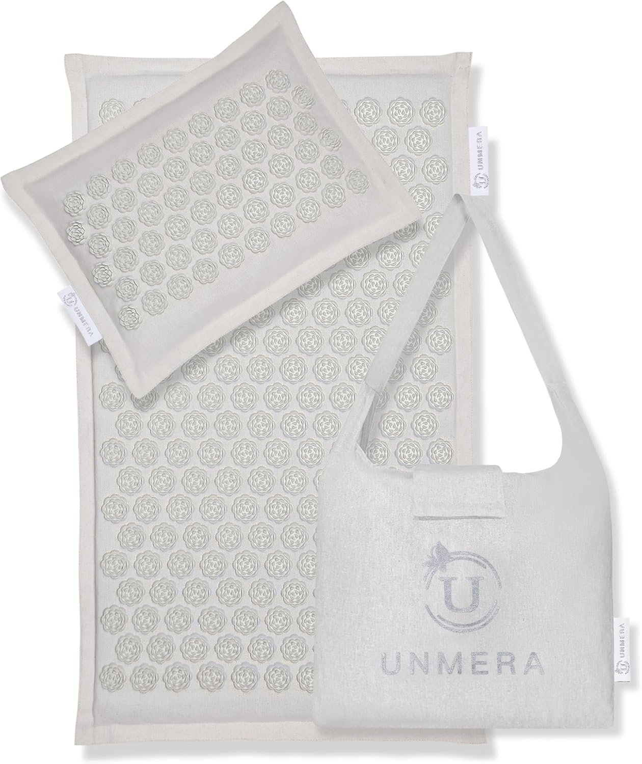 UNMERA Acupressure Mat and Pillow Set, Natural Linen & Coconut Fiber Filling | Back/Neck Pain Relief, Sciatic, Headache and Muscle Relaxation, Comes with Carrying Bag