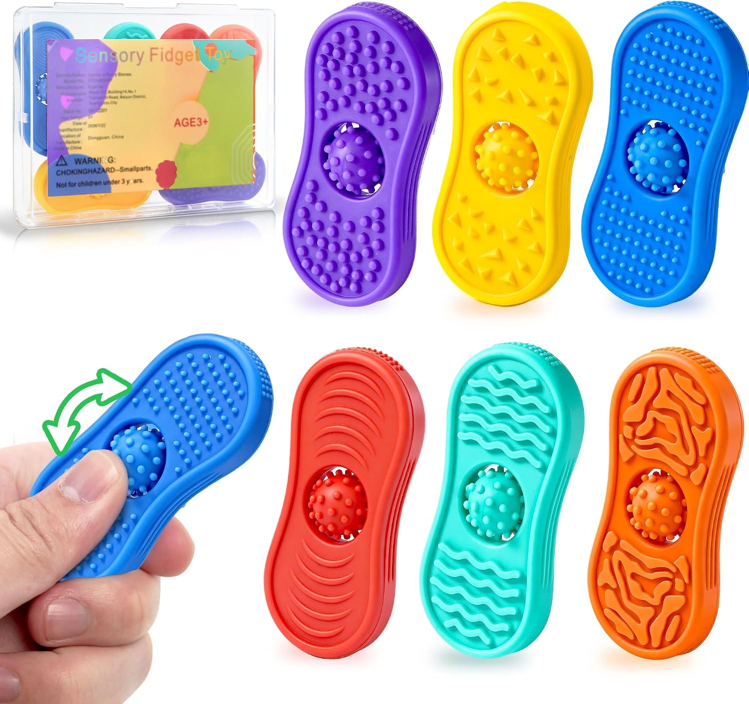 Classroom Must Have Sensory Fidget Toys For Kids 6 Pack Silicone Worry Stones for Autism & ADHD Calming Down Quiet Figette Stress Toys for Anxiety Relief Office Desk Toy Set Easter Basket Stuffer Gift