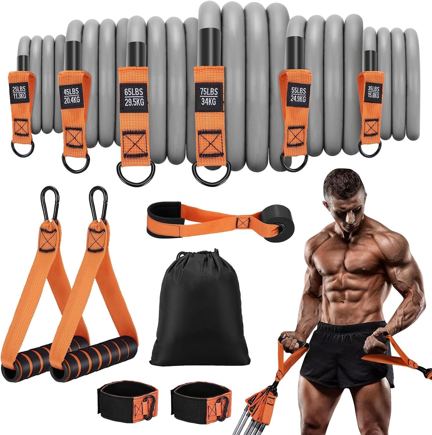 Resistance Bands with Handles, 300 LBS Heavy Duty Exercise Bands for Working Out, Fitness Bands with Door Anchor & Ankle Straps for Men & Women’s Heavy Resistance Training, Yoga, Physical Therapy