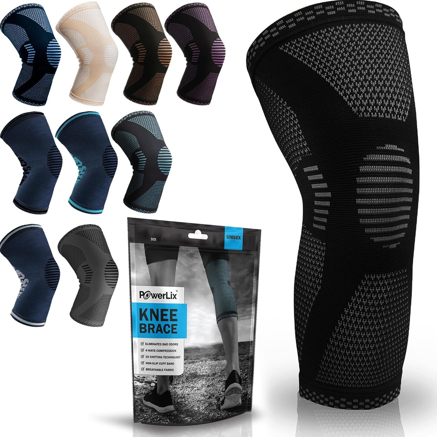 POWERLIX Knee Compression Sleeve – Best Knee Brace for Men & Women – Knee Support for Running, Basketball, Weightlifting, Gym, Workout, Sports, (Black, Large) | Best Knee Brace for Men & Women, support for Running, Basketball, Weightlifting, Gym, Workout, Sports