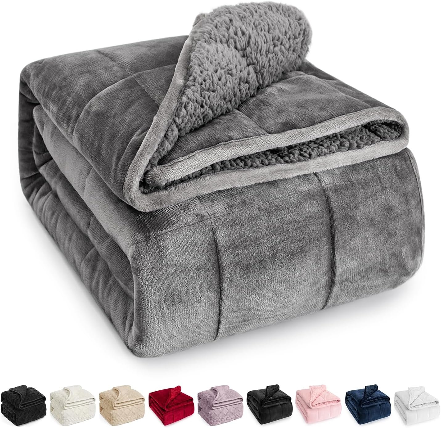 Wemore Sherpa Fleece Weighted Blanket for Adult 15 lbs Twin 48″x72″ Grey | Better Sleep, Relax Body & Mind, Dual Sided Soft Fuzzy Heavy Throw Blankets, Plush Flannel Top, Chunky Fluffy, Warm Hug