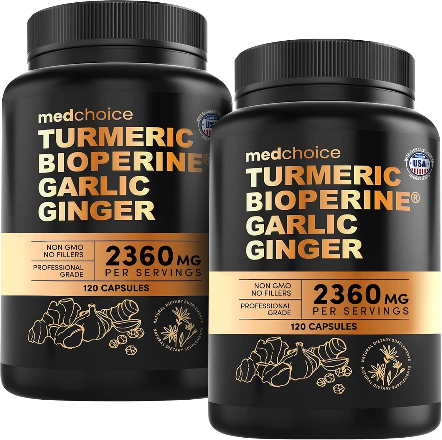4-in-1 Turmeric Joint Support Supplements with Garlic and BioPerine – 2360 mg High Potency Herbal Blend for Mobility, Everyday Flexibility, Digestive Comfort, Active Aging Support (120ct, Pack of 2)
