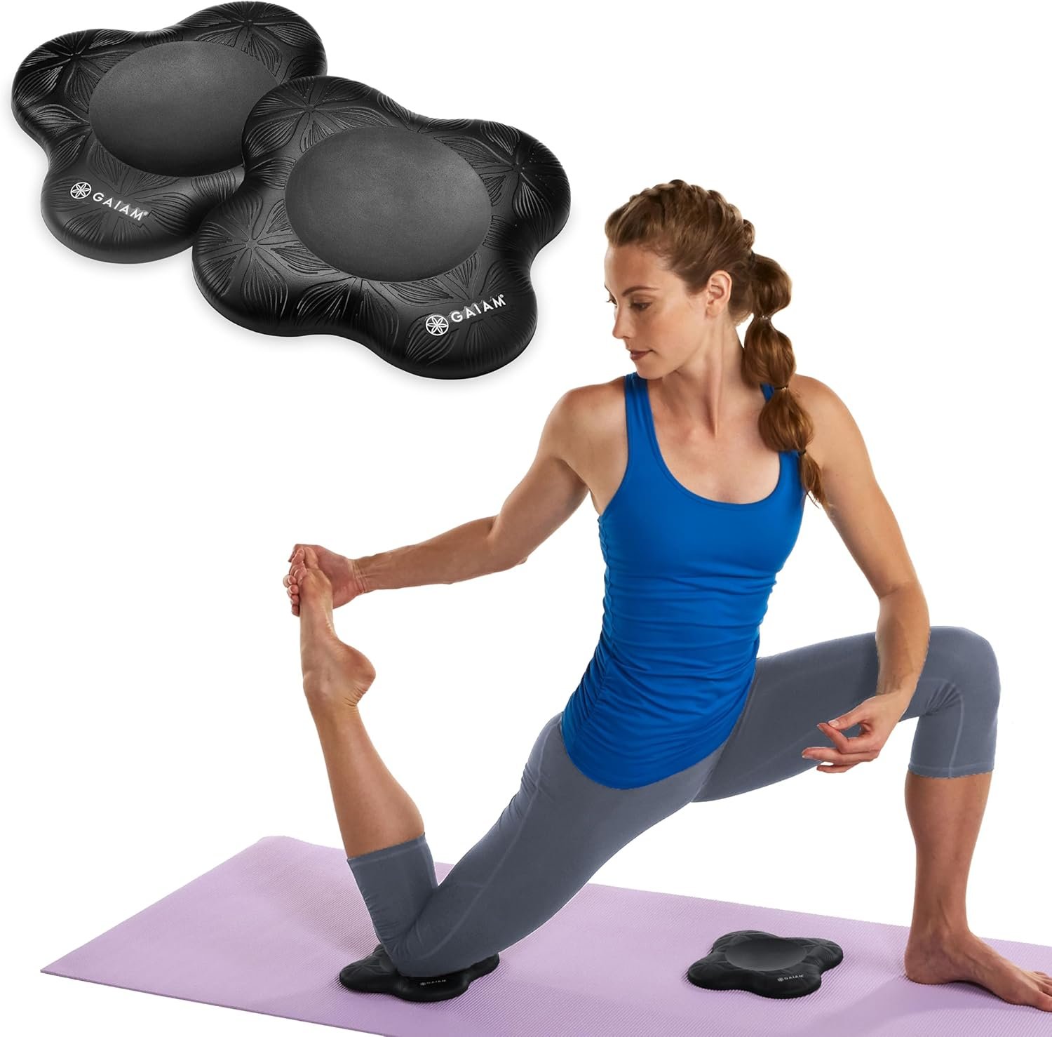 Gaiam Yoga Knee Pads (Set of 2) – Yoga Props and Accessories for Women/Men Cushions Knees and Elbows for Fitness, Travel, Meditation, Kneeling, Balance, Floor, Pilates
