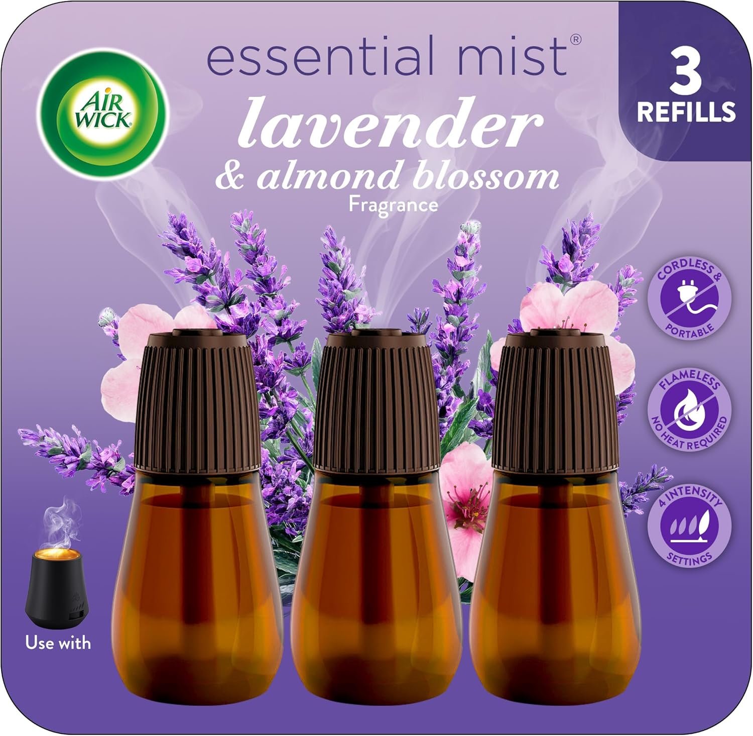 Air Wick Essential Mist Refill, Essential Oils Diffuser, Lavender and Almond Blossom, 3 ct, Air Freshener, Aroma diffuser