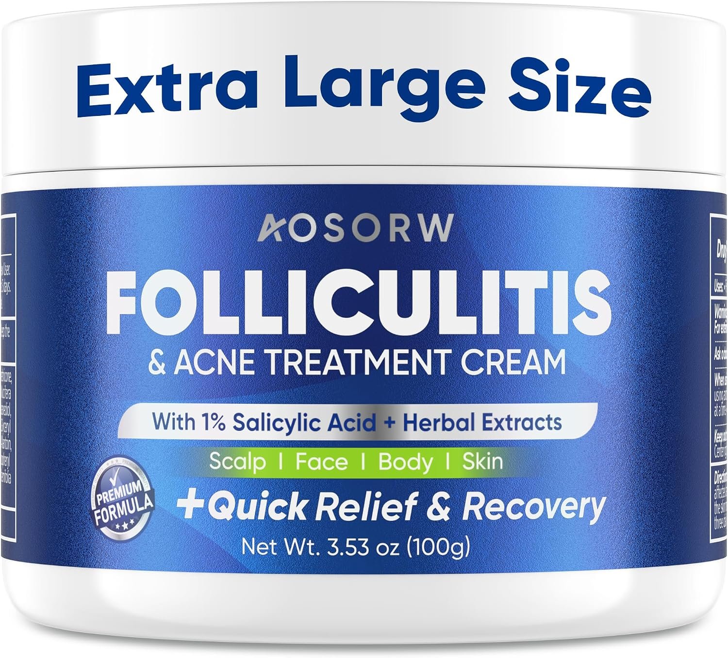 AOSORW Folliculitis & Acne Treatment Cream – Salicylic Acid & Herbal Extracts for Scalp, Face, Body & Back – Soothes Irritated Skin, Redness & Itch Relief – 100g