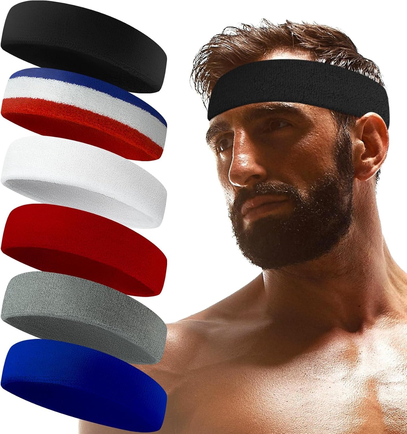 Sweatbands Sports Headband for Men & Women – Terry Cloth Moisture-Wicking Sports Towel Headband for Tennis, Basketball, Running, Gym, and Fitness Working Out