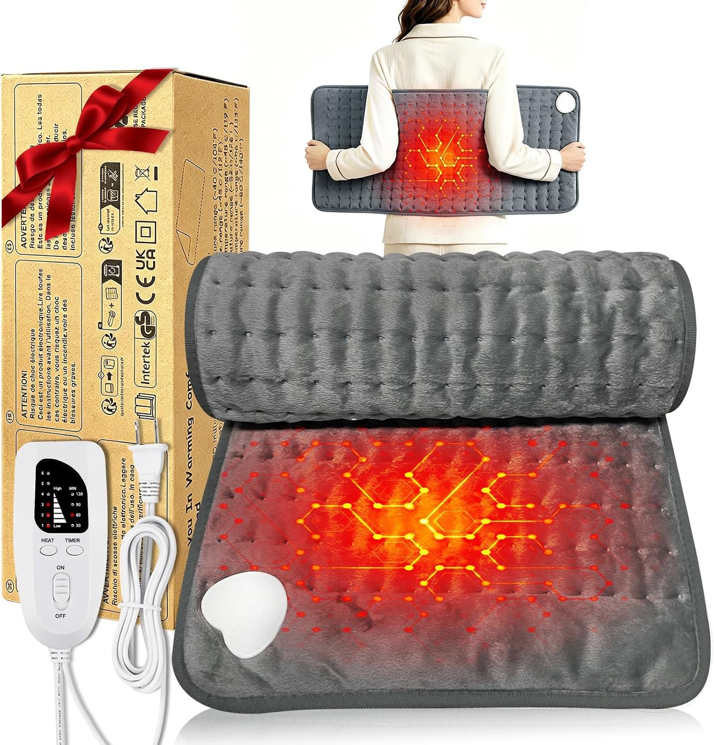 Electric Heating pad for Back Neck Shoulder Knee Arms Legs- Electric Heat Pads with 6 Heat Settings & Auto Shut Off Heat Heating Pad for Birthday Mother Father Girl Men Women