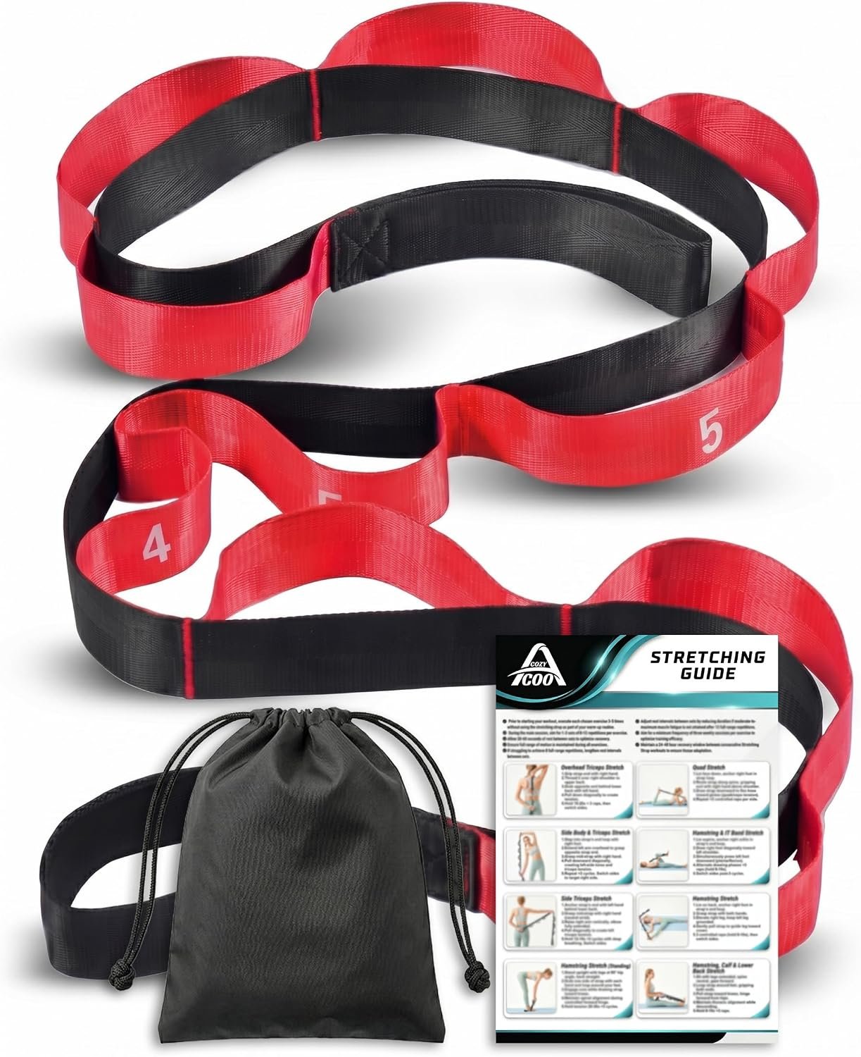 Acozycoo Stretching Strap with Loops for Physical Therapy,Knee,Calf,Back | Yoga Strap for Stretching,Non-Elastic Stretch Band,Rehab,Pilates,Flexibility Training,Hamstring,Leg Lifter,Fascia,Leg,Hip