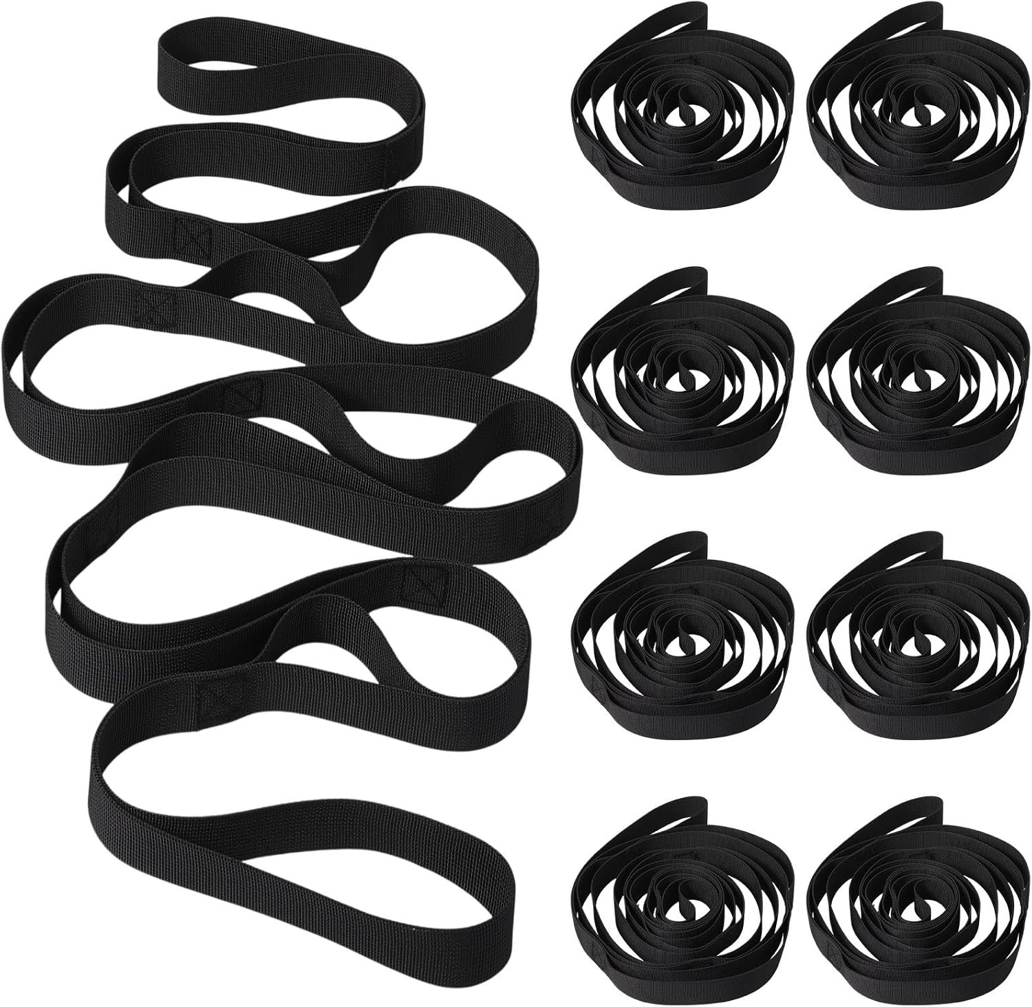 Foilswirl 8 Pack Stretching Strap with 10 Loops Bulk Yoga Strap Bulk for Physical Therapy Stretch Bands with Loops Non Elastic Bands for Exercise Dance
