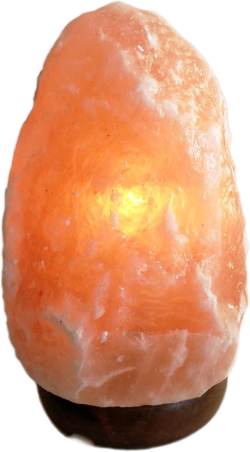 Polar Jade Himalayan Salt Lamp Natural Shape on Wood Base, 5 to 9 Pounds | Natural Himalayan salt piece with unique shape, tone and texture for warm home decor.
