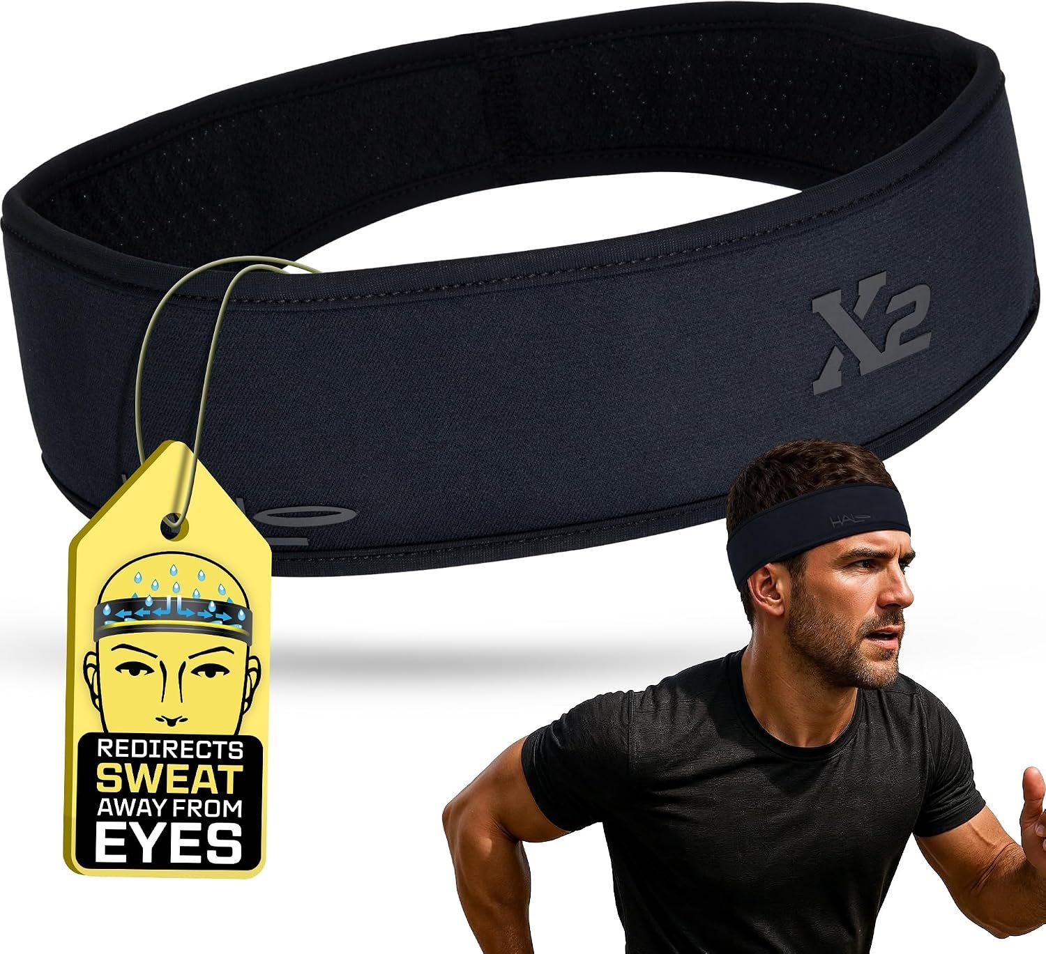 Halo Headband X Series Sweatband for Extreme Sweating-Running Headband for 3 Layers of Super Absorbing Dryline Fabric with Patented SweatSeal to Channel Sweat Away from Eyes.
