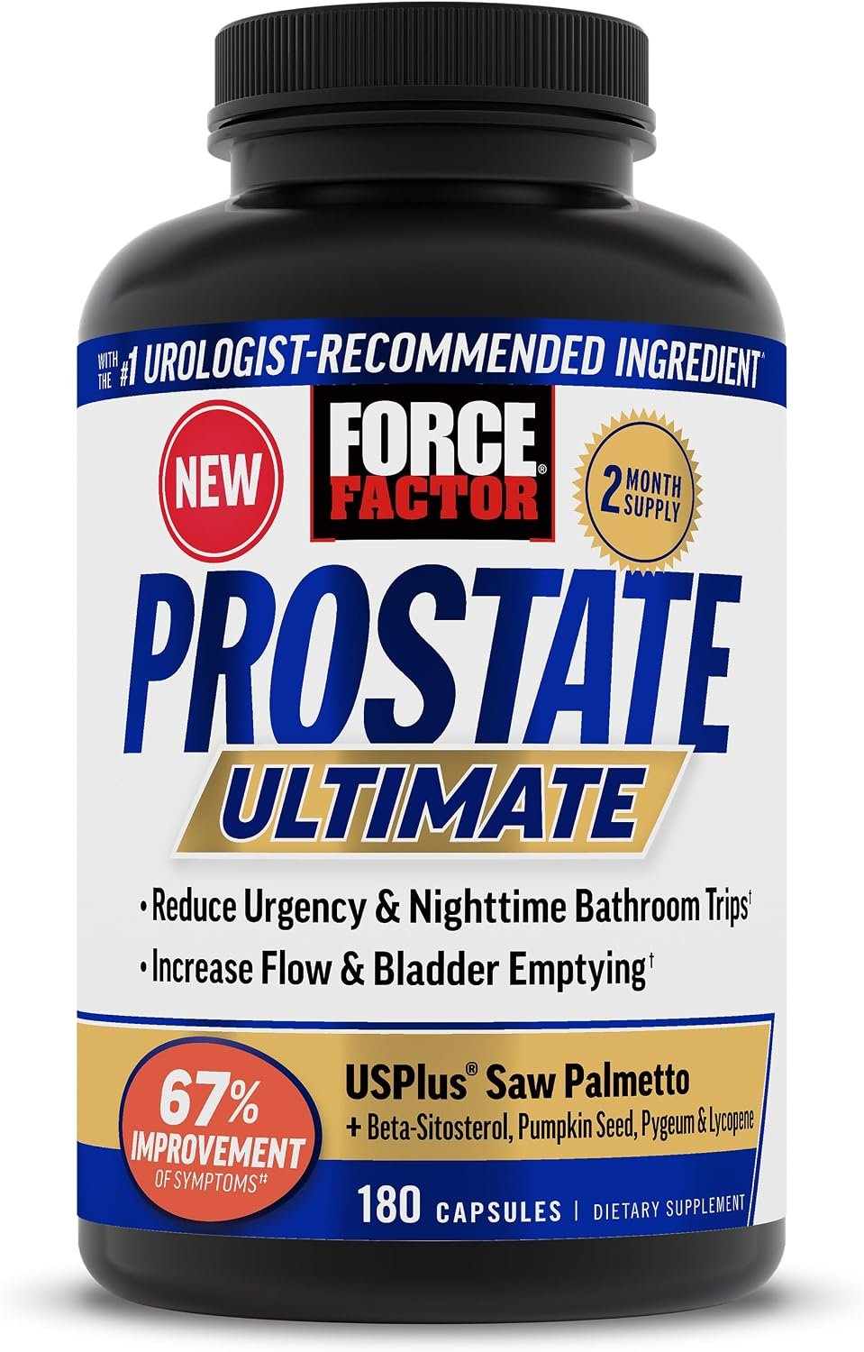 Force Factor Prostate Ultimate, Prostate Health Supplement for Men | with Nettle & Saw Palmetto, #1 Urologist Recommended Ingredient to Support Urinary Flow, Bladder Emptying, 2 Month Supply