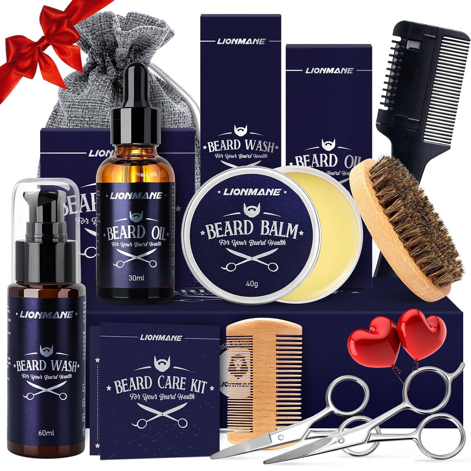 Lionmane Beard Care Gifts Kit for Men – Beard Mustache Grooming Kit | Beard Balm, Beard Wash, Beard Oil, Brush, Scissors – Birthday Anniversary Gifts for Husband/Boyfriend/Dad/Him