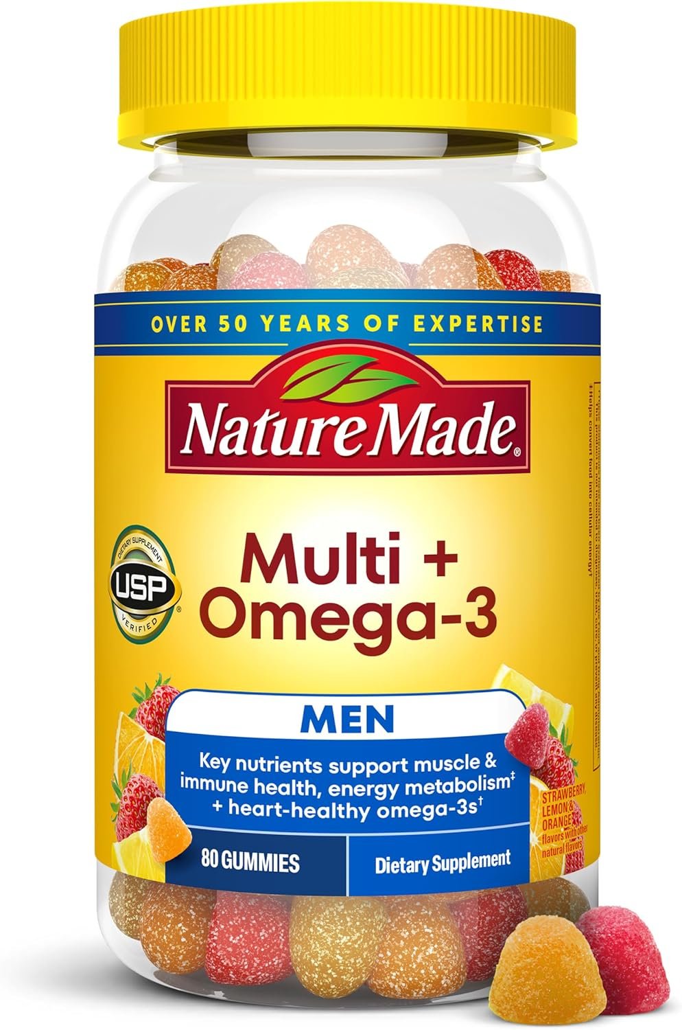 Nature Made Mens Multivitamin Gummies with Omega-3, Mens Gummy Multivitamins for Daily Nutritional Support, 80 Gummy Vitamins and Minerals, 40 Day Supply