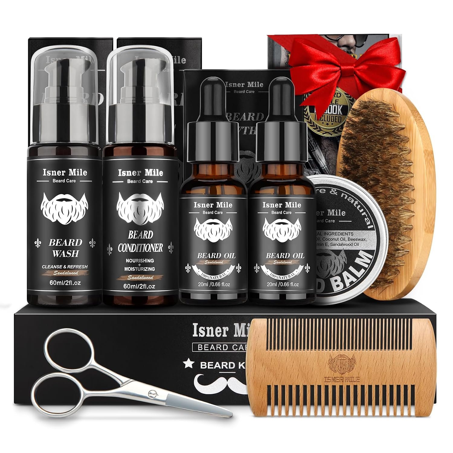 Beard Kit for Men Grooming & Care: Christmas Stocking Stuffers Valentines Fathers Birthday Gifts for Men, Husband, Dad, Boyfriend with Sandalwood Beard Oils and Balm, Wash & Conditioner, Brush, Comb