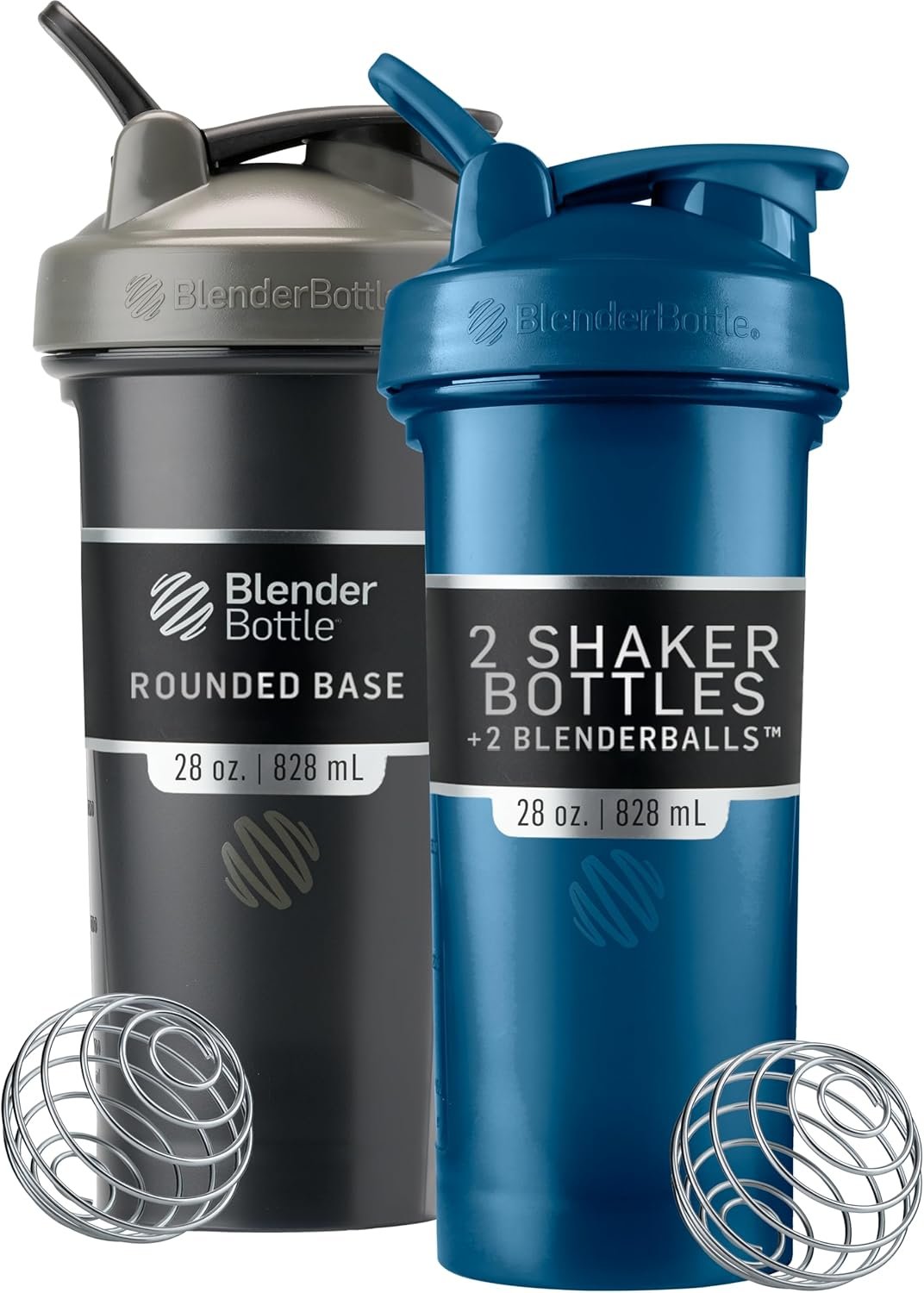 BlenderBottle Classic V2 Plastic Shaker Bottle 28 oz Black & Navy, 2-Pack