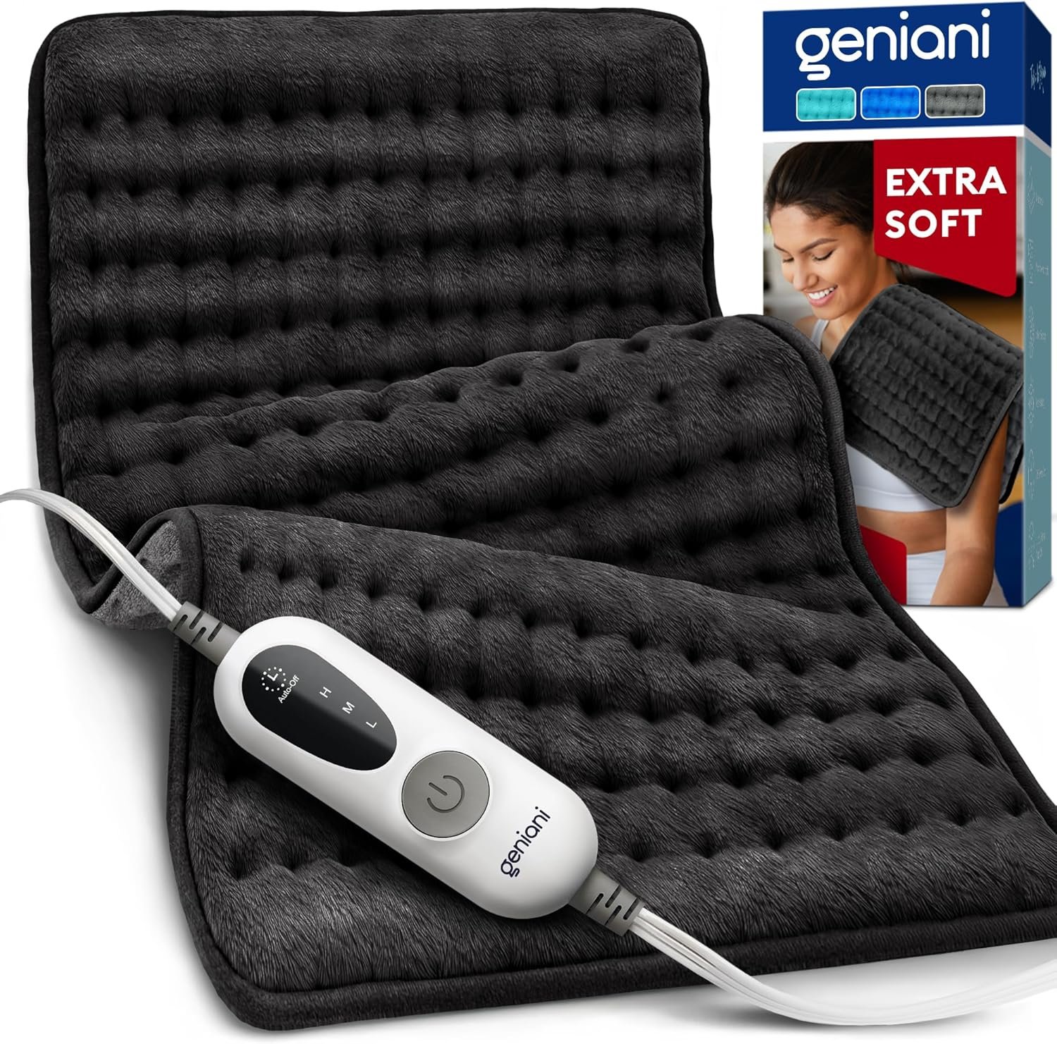 GENIANI Electric Heating Pad for Back Pain & Cramps Relief, Electric Throw, Auto Shut Off, Machine Washable, Moist Heat Pad for Neck & Shoulder, 12×24