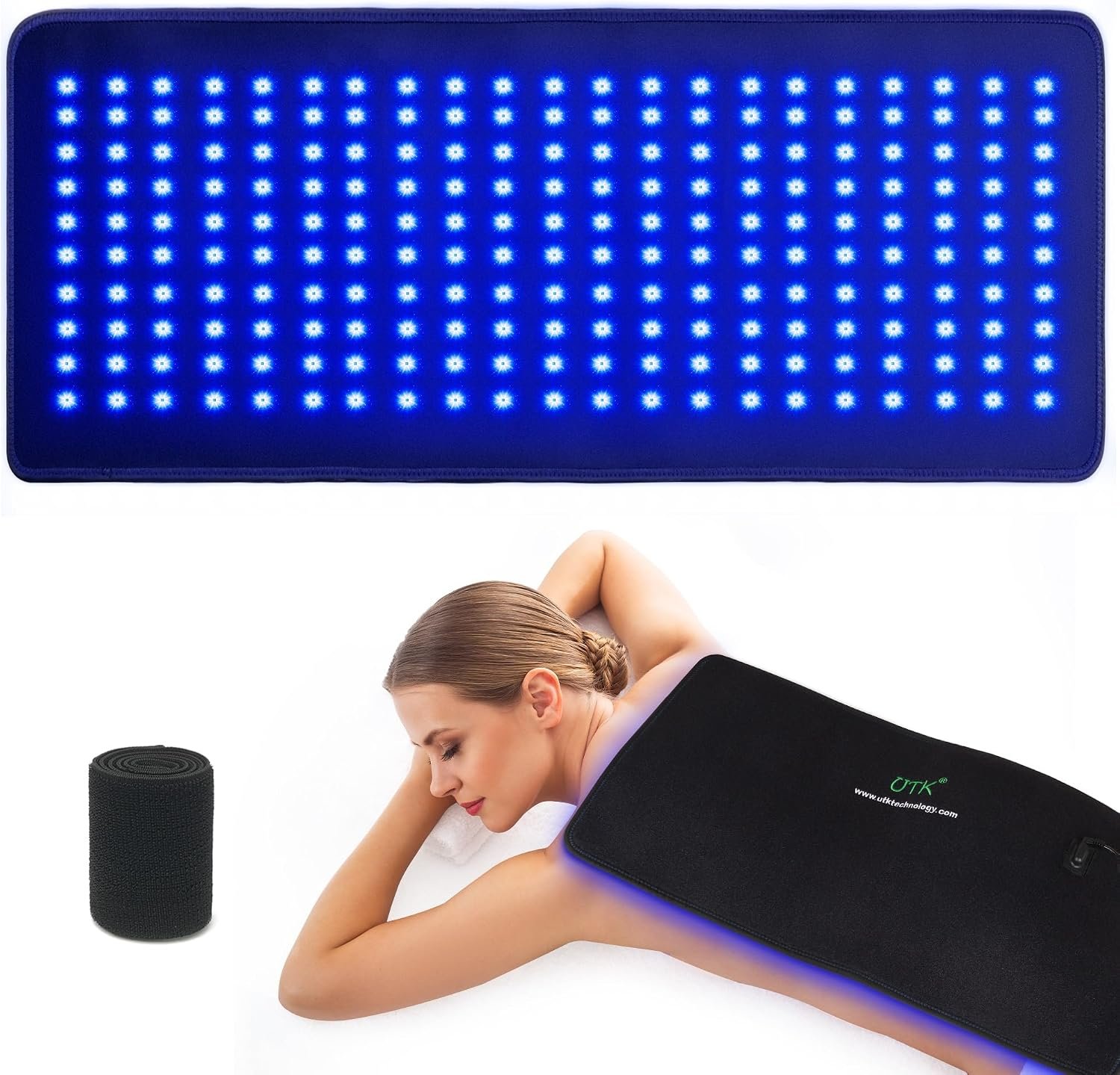 UTK Red & Blue Light Therapy Pad, 470nm 660nm 850nm Near Infrared | 23 x 12 in flexible body wrap with 210 3-in-1 LEDs, 5 intensities, timer and pulse modes for back, waist, shoulder and knee