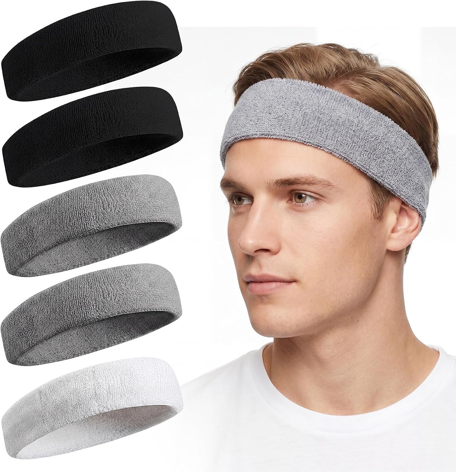 Sweatbands Sports Headband for Men & Women, Moisture Wicking Hairband – Terry Cotton Sweat Band for Running, Gym