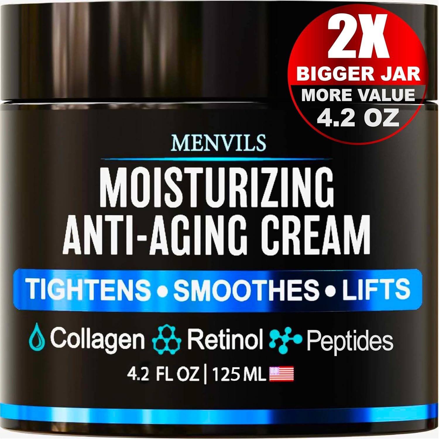 Mens Face Moisturizer Cream – Anti Aging & Wrinkle Repair – After Shave Lotion for Men with Collagen, Retinol, Peptides, Jojoba Oil – Age Facial Skin Care – Lightweight Day & Night Cream – 4.2 OZ