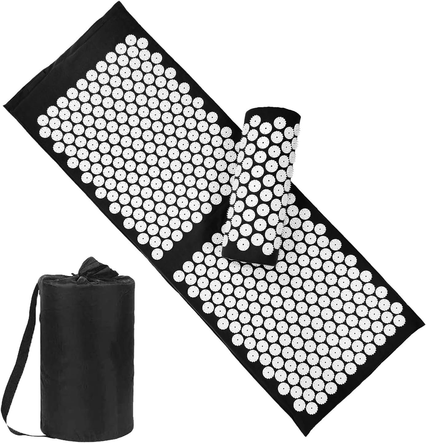 XiaoMaGe 47″ Acupressure Mat and Pillow Set with Carry Bag (Black) | Large acupuncture mat for neck & back pain relief, muscle relaxation, circulation support, and post-workout recovery