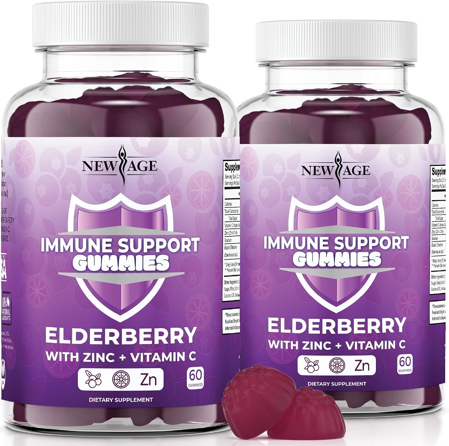 NEW AGE Immune System Support Gummies – Sambucus Black Elderberry Gummies with Vitamin C and Zinc (120 Count (Pack of 2))
