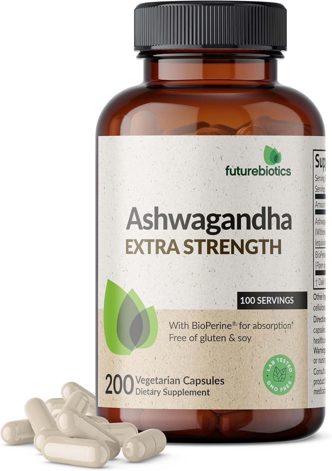 Futurebiotics Ashwagandha Extra Strength Stress & Mood Support 200 Capsules | Vegetarian, Non-GMO, Gluten-FREE, Soy-FREE, BioPerine for High Absorption