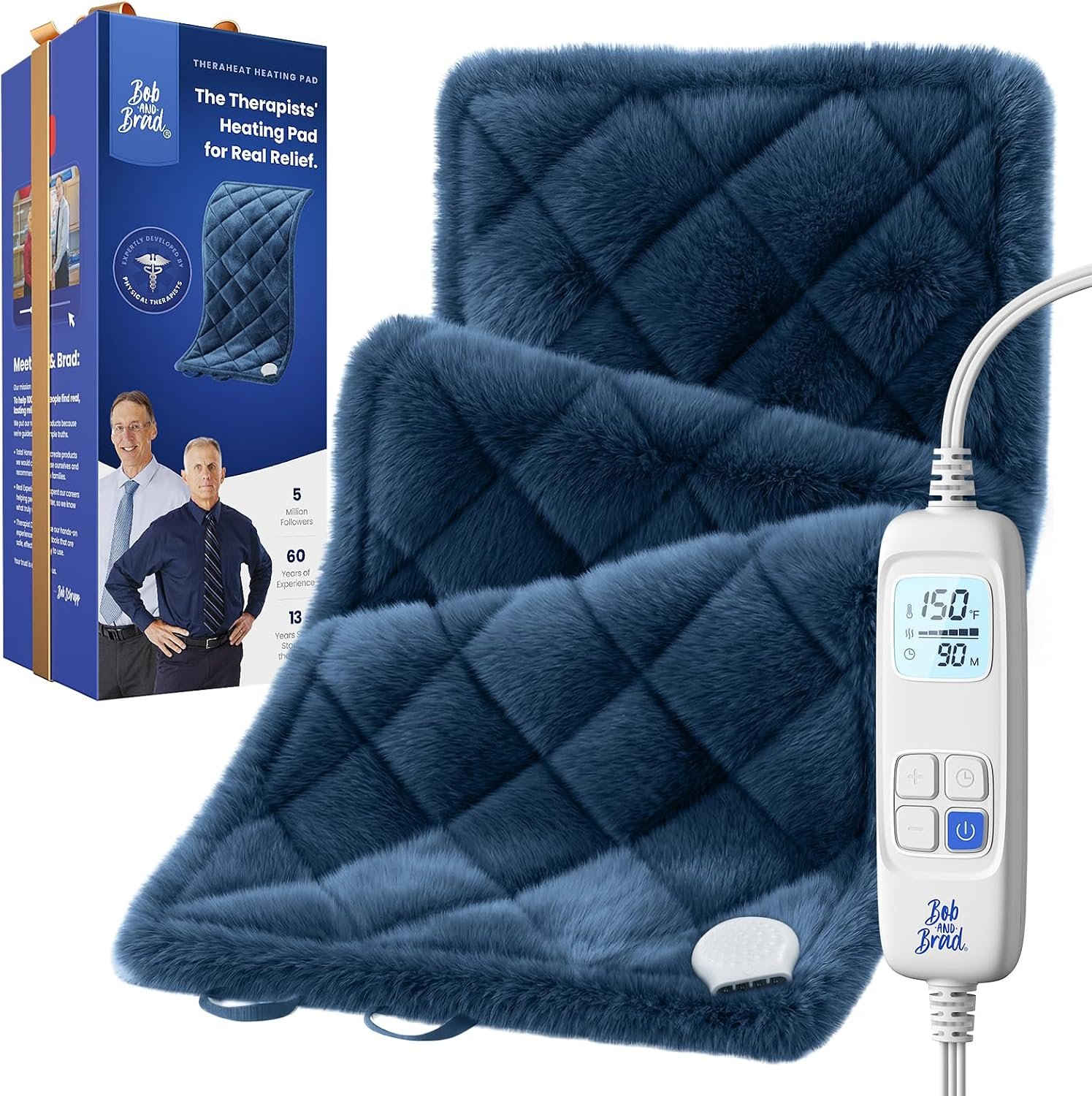 BOB AND BRAD TheraHeat Far Infrared Weighted Heating Pad for Back, 12″ x 24″ Heat Pad with 6 Heat Levels, Moist Heat, Auto-Off, Hands-Free Strap, ETL Certified, FSA-HSA Eligible Gift for Women Men