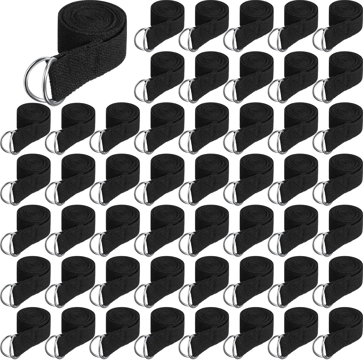 Jerify 50 Pcs Yoga Strap for Stretching Bulk 6ft Exercise Stretch Band with Metal D Ring Adjustable Pilates Non Elastic Yoga Belt for Women Men Physical Fitness Gym Workout Dance (Black)