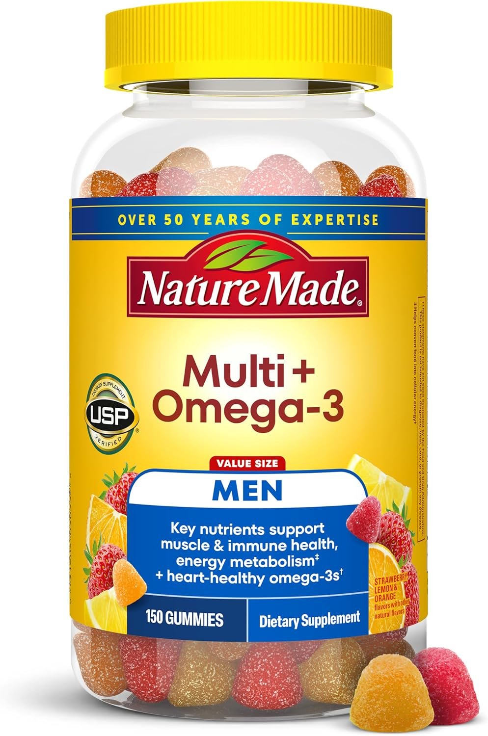 Nature Made Mens Multivitamin Gummies with Omega-3, Mens Gummy Multivitamins for Daily Nutritional Support, 150 Gummy Vitamins and Minerals, 75 Day Supply