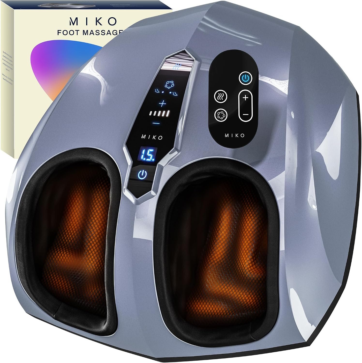 MIKO Foot Massager Machine – Deep Kneading, Shiatsu, Air Compression, and Heat Therapy – Plantar Fasciitis, Diabetics, Neuropathy, Fits Up to Men Size 12