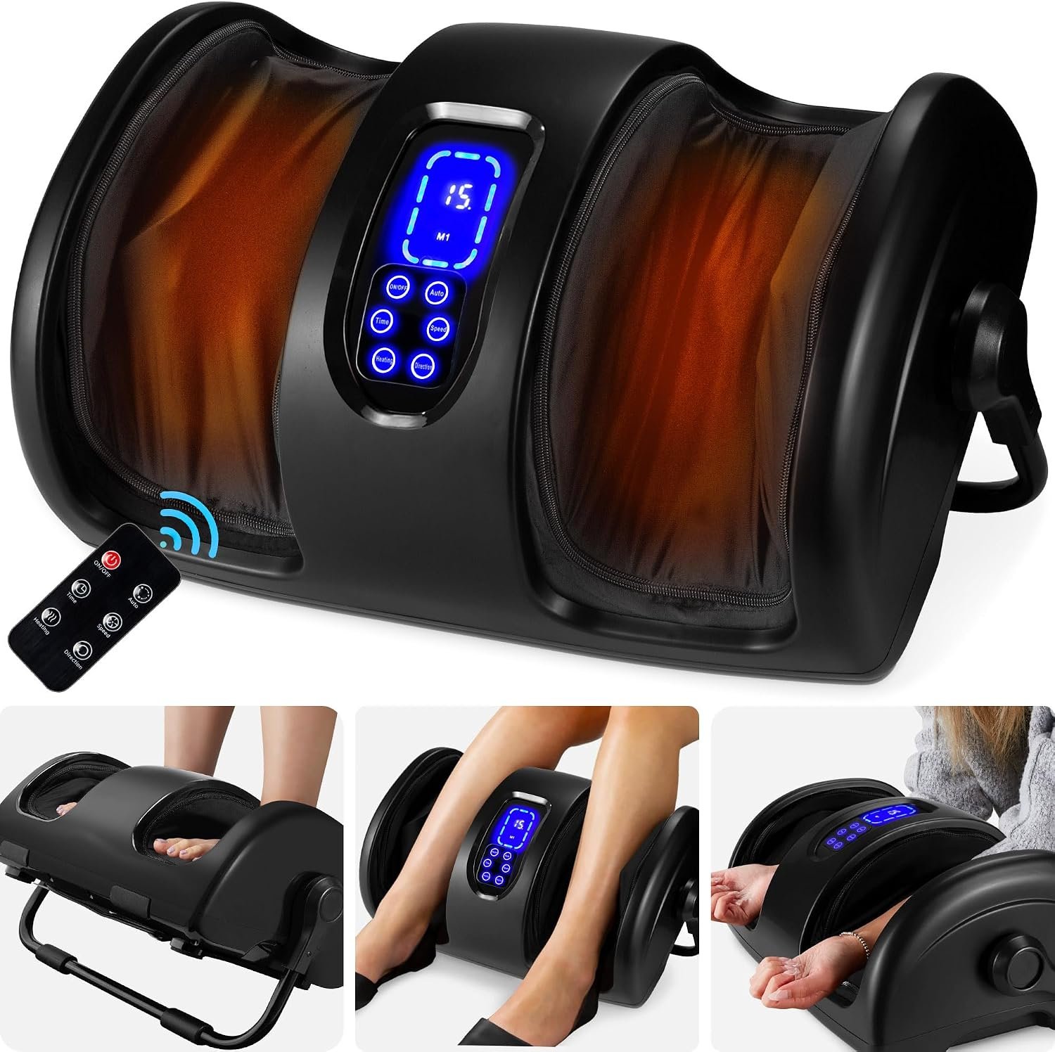 Best Choice Products Shiatsu Foot Massager with Heat for Plantar Fasciitis & Neuropathy, Kneading Foot & Calf Massager with Remote, 360° Adjustable Handle, Rolling & Compression Massage – Black