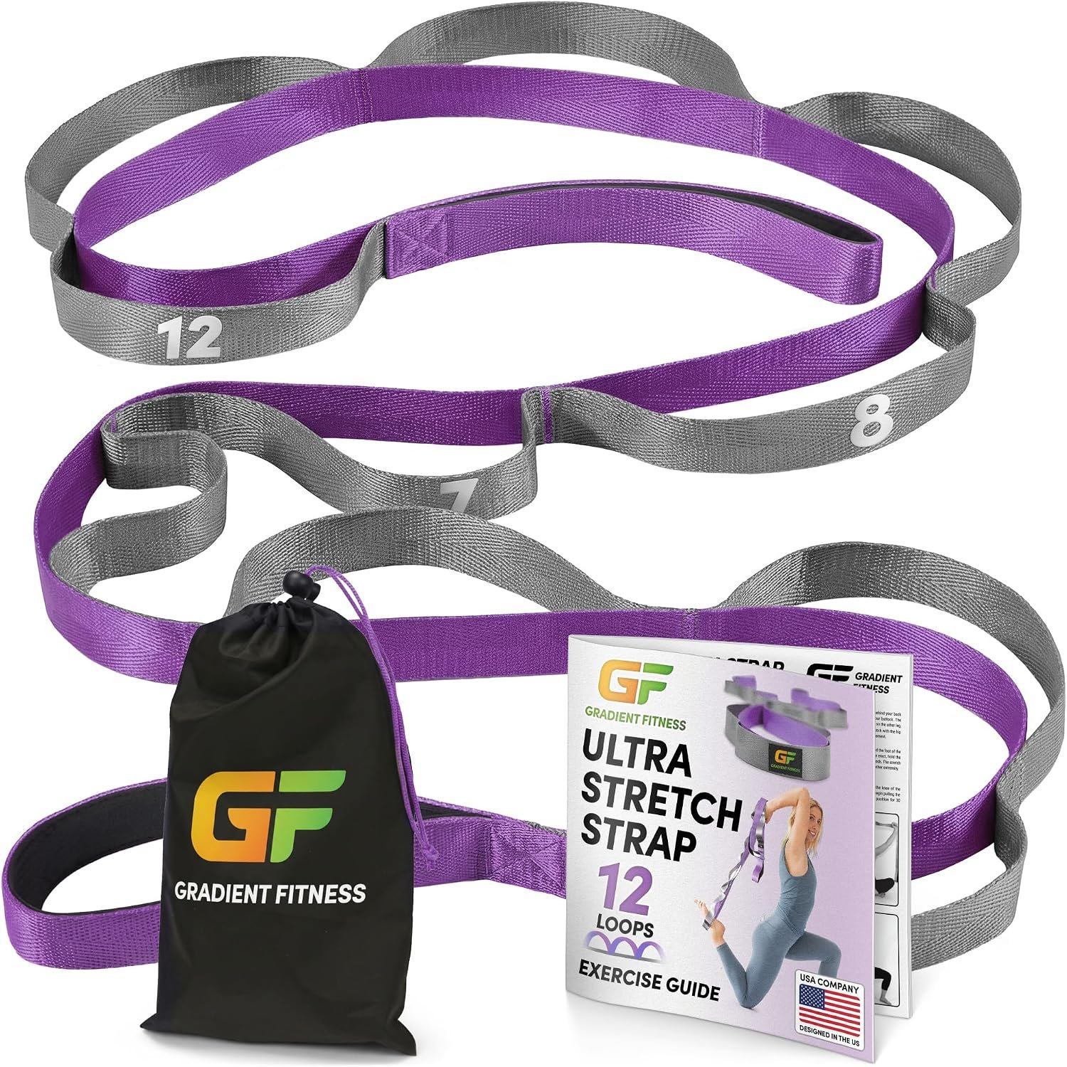 Stretching Strap for Physical Therapy, 12 Multi-Loop Stretch Strap 1″ W x 8′ L, Neoprene Handles, Physical Therapy Equipment, Yoga Straps for Stretching, Leg Stretcher.