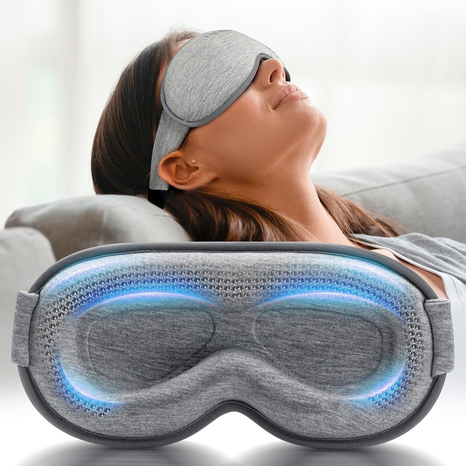 FACEMOON 3D Blackout Weighted Eye Mask for Sleep, Airplane Travel Essential | Long flights, road trips, gentle weighted comfort, deep cups, lash-friendly, adjustable strap, daytime naps for men & women