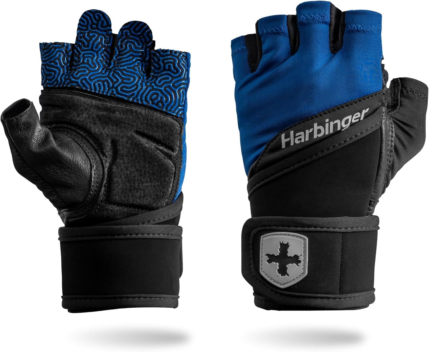 Harbinger Training Grip Wrist Wrap Gloves – Enhanced Grip & Wrist Support, Breathable Lycra Back, Padded Leather Palm, Half-Finger Design, Quick Pull Tabs – Ideal for Weightlifting, Gym – Men’s